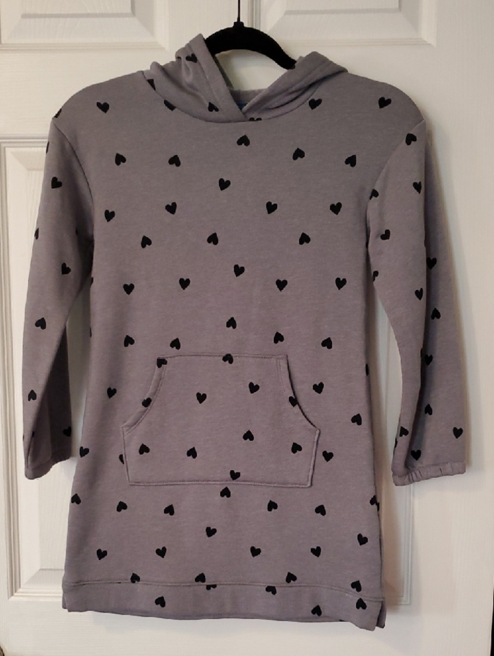 Old Navy Gray Heart Print Hooded Sweatshirt Dress